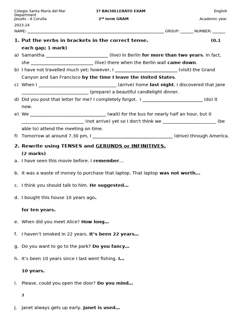 1st Term English Exam: Tenses & Grammar | PDF | Linguistic Morphology ...