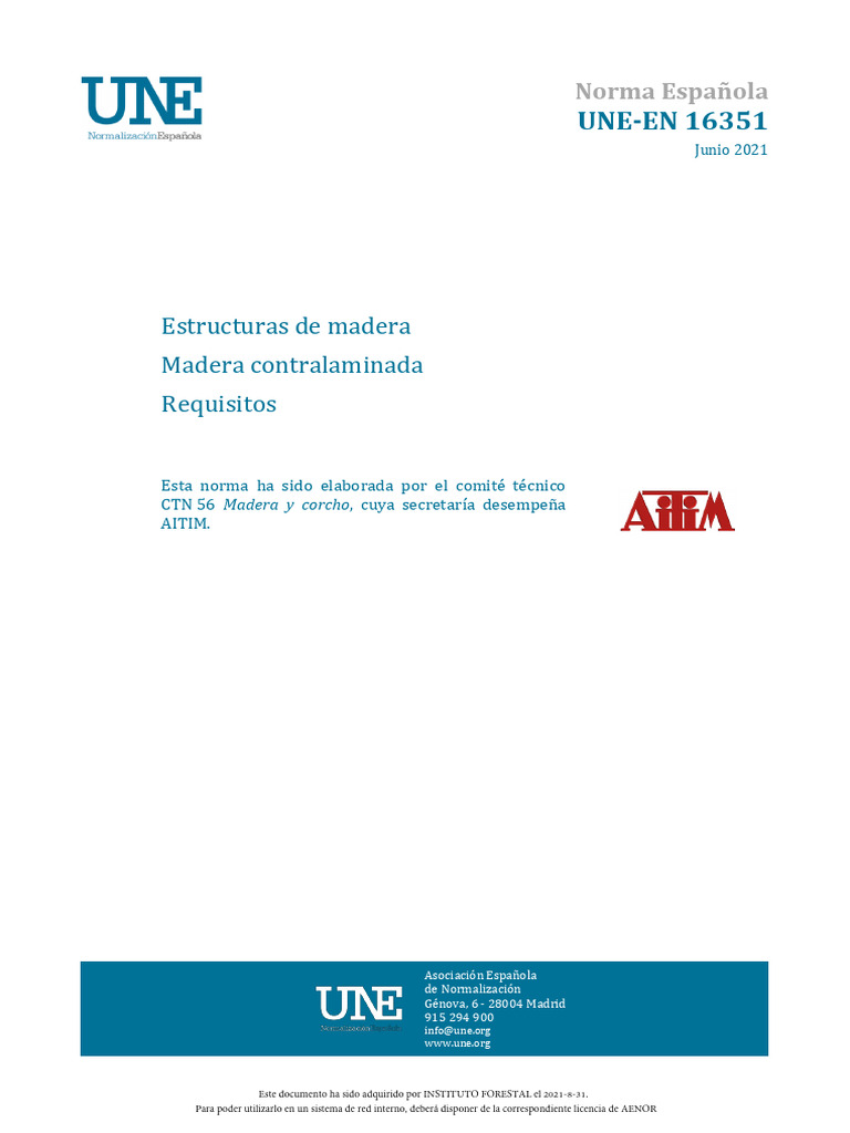 Norma UNE-EN 16351: Estructuras de Madera | PDF | Madera | Rigidez