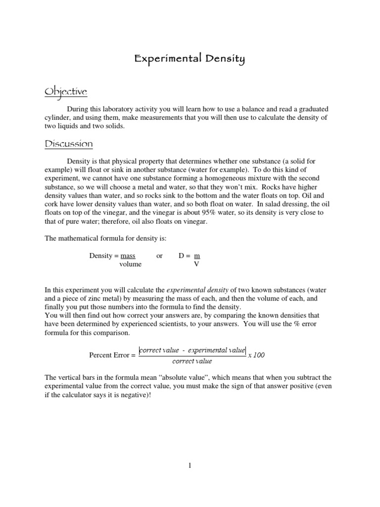 Calculate Experimental Density Lab | PDF | Density | Significant Figures