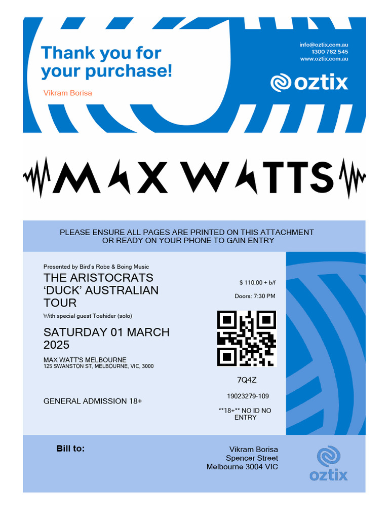 The Aristocrats Australian Tour Ticket | PDF