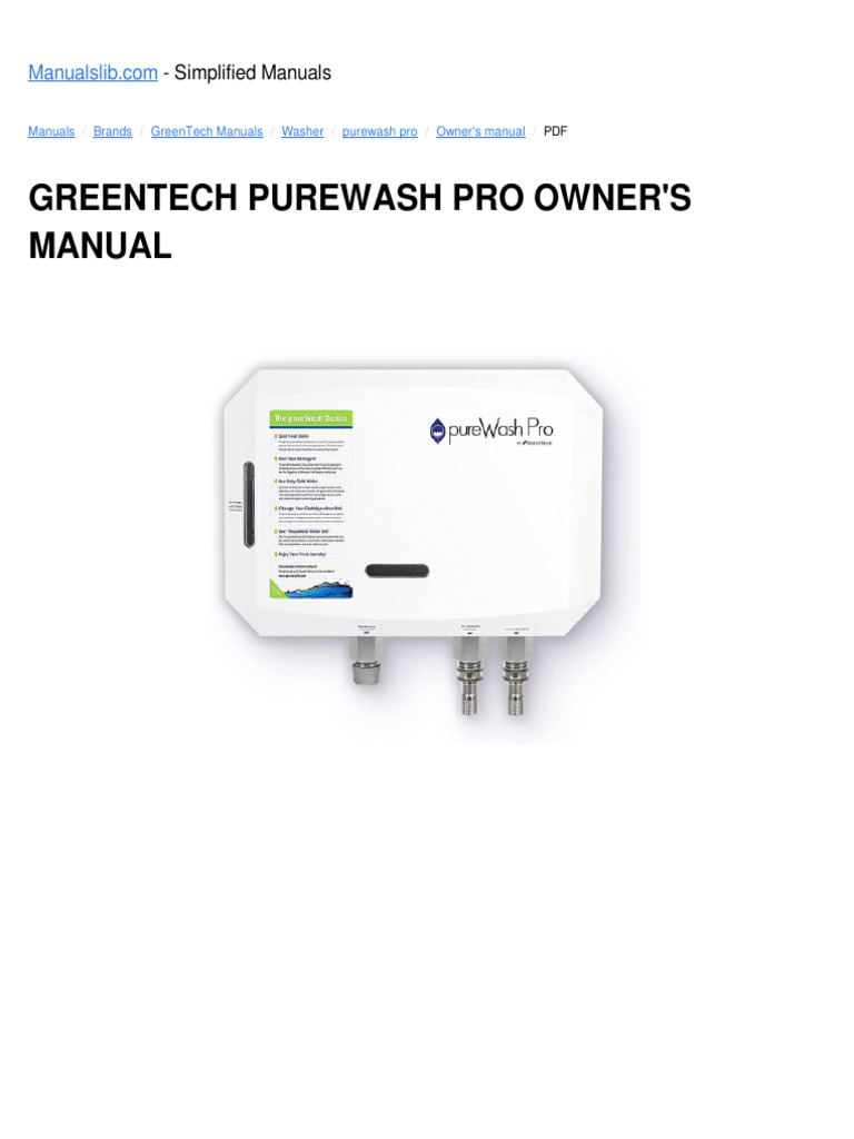 GreenTech PureWash Pro Owner's Manual | PDF | Washing Machine ...