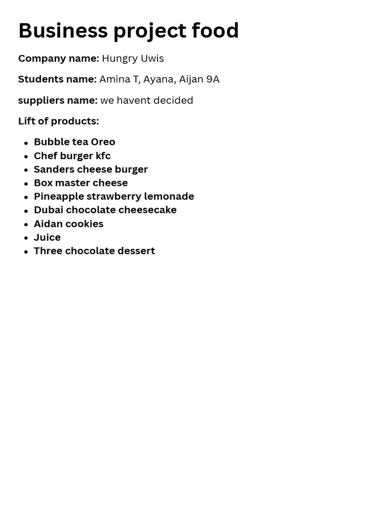 Business Project Food Fair PDF | PDF