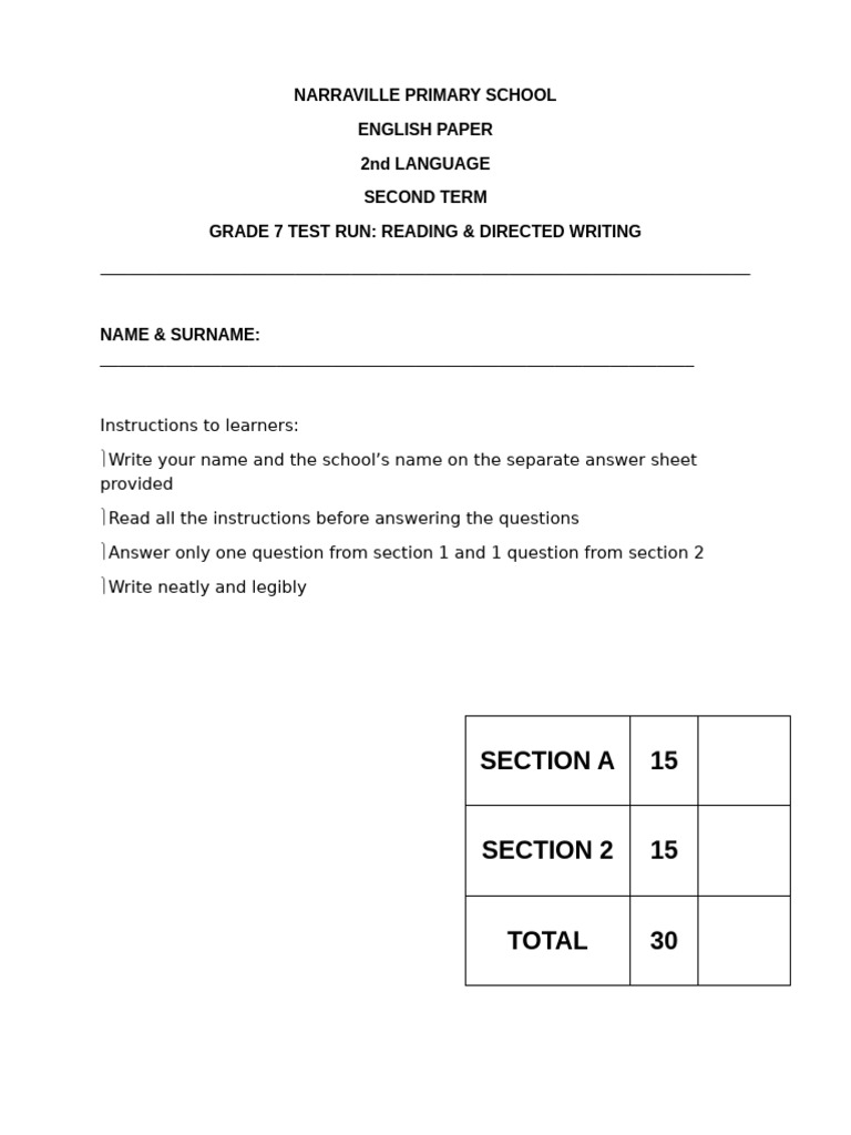 Grade 7 English Comprehension Test | PDF | Drought | Rain