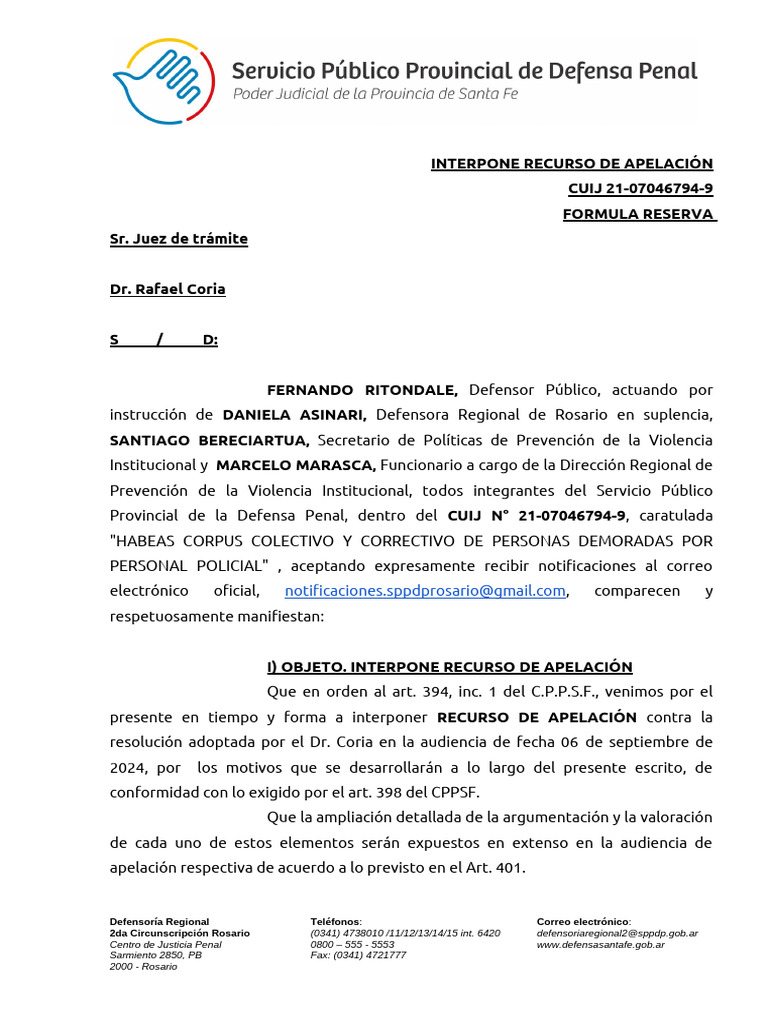 Recurso de Apelación en Hábeas Corpus | PDF | Habeas corpus | Policía
