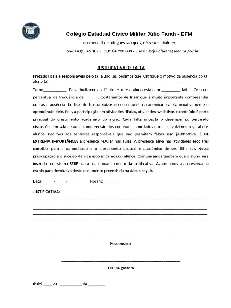 Justificativa de Faltas Escolares | PDF