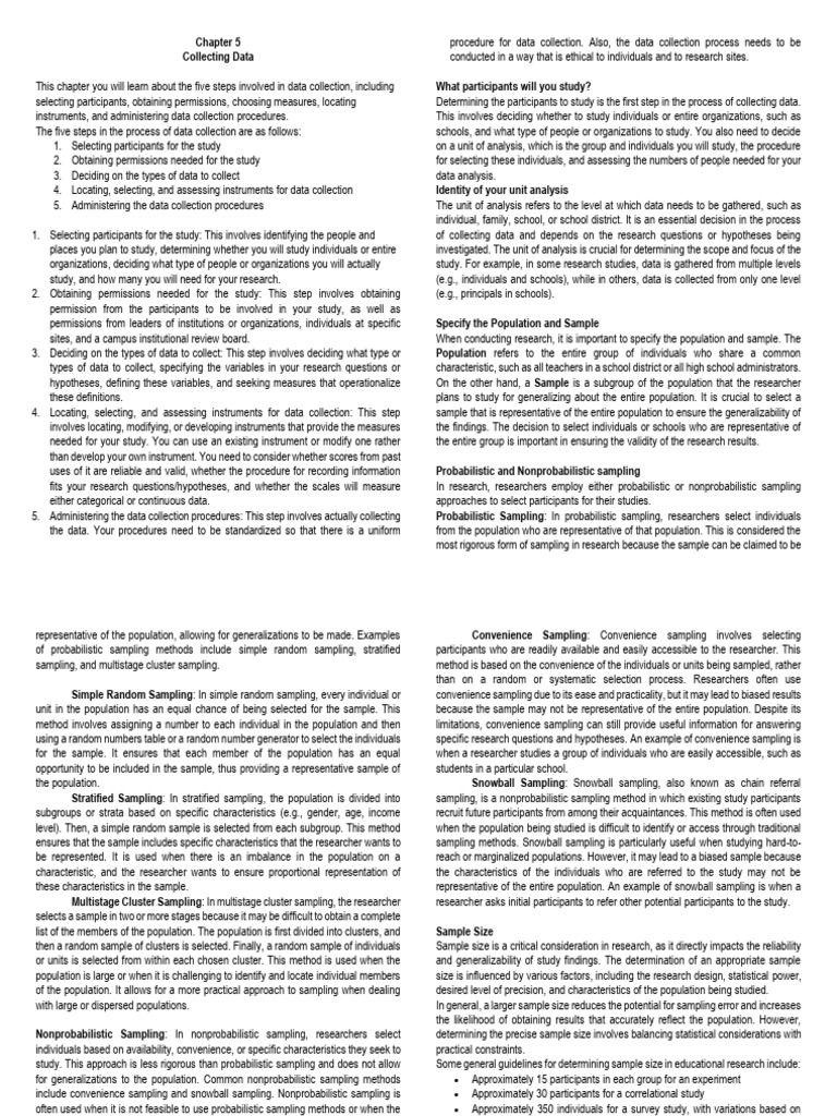 Data Collection Steps and Sampling Methods | PDF | Sampling (Statistics ...