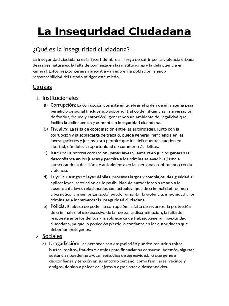 Causas y Soluciones a la Inseguridad Ciudadana | PDF | Corrupción ...