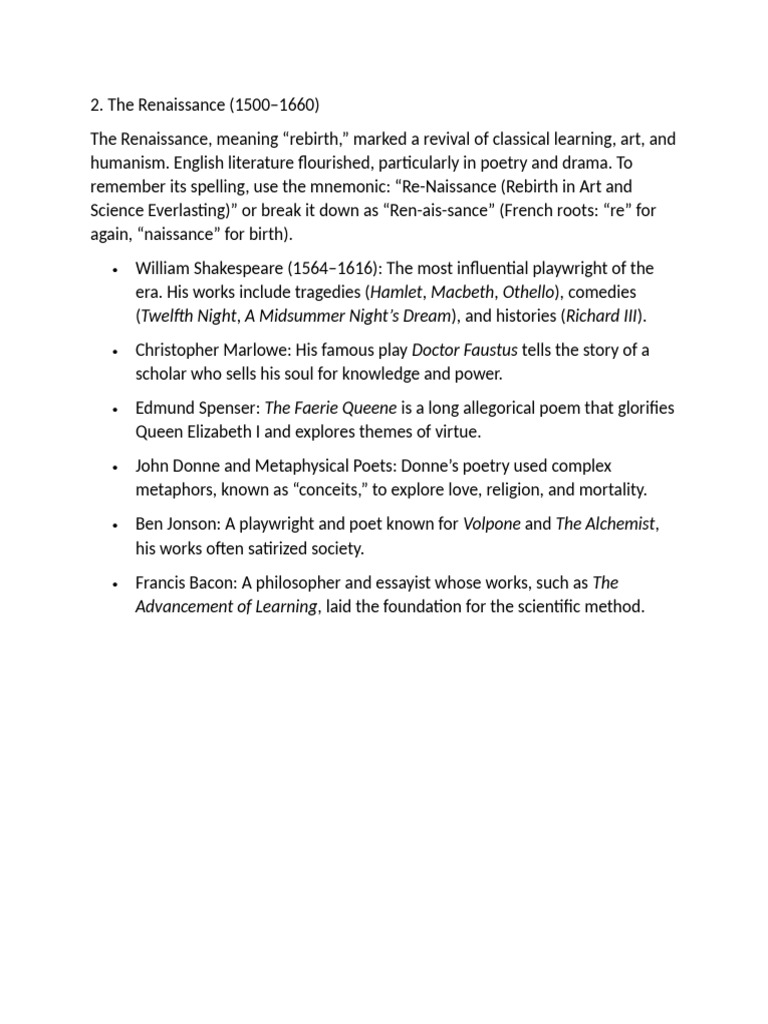 Renaissance English Literature Overview | PDF