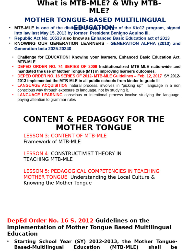 Understanding MTB-MLE in Education | PDF | Constructivism (Philosophy ...