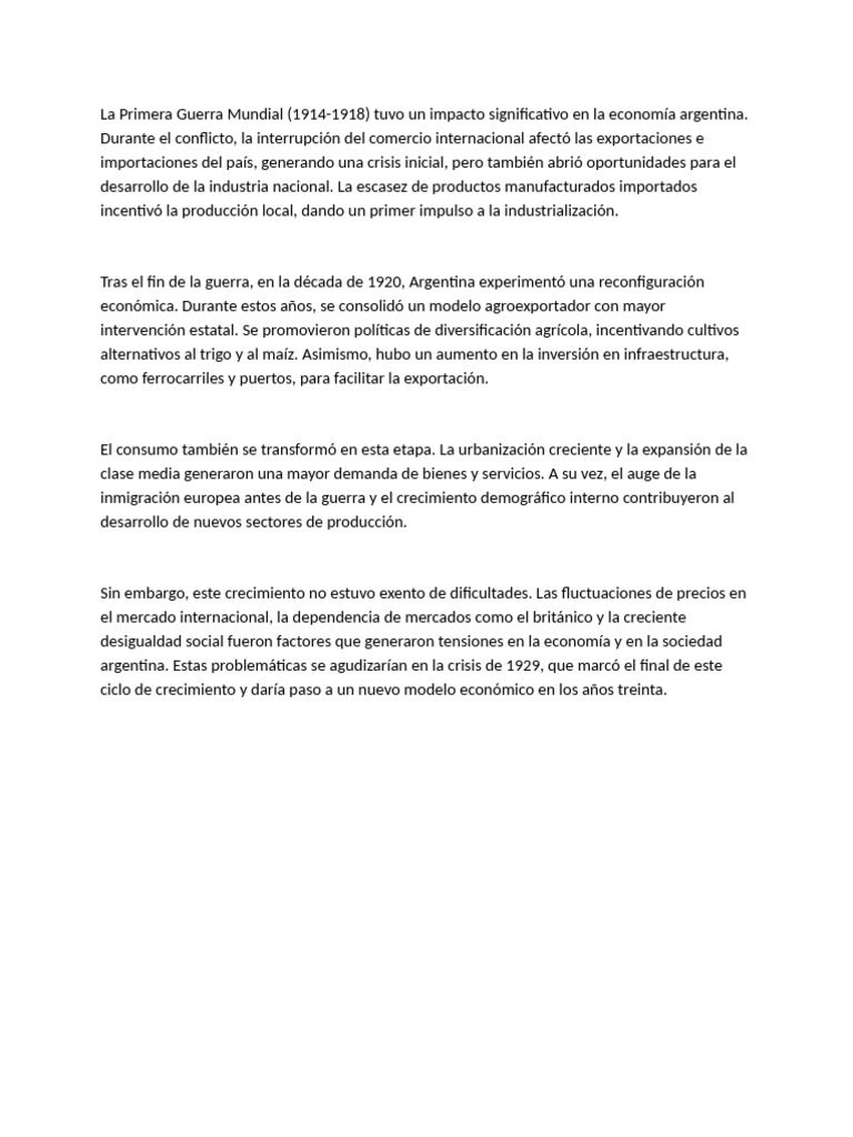 Impacto de la Primera Guerra en Argentina | PDF