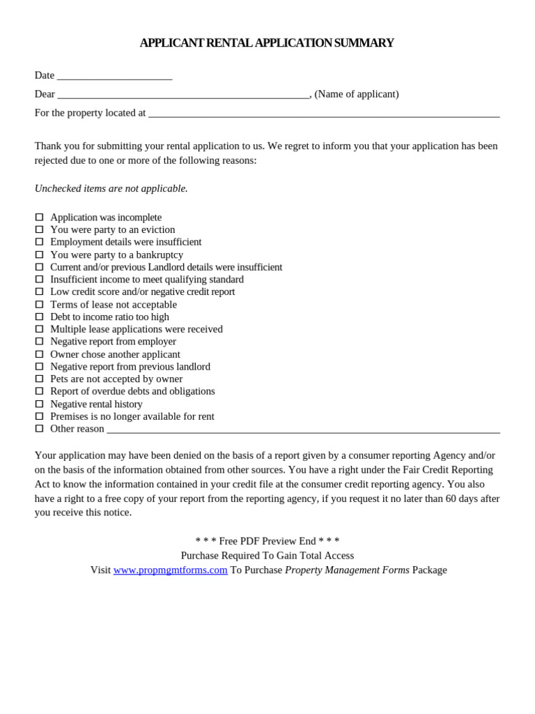 Denial of Rental Application | PDF