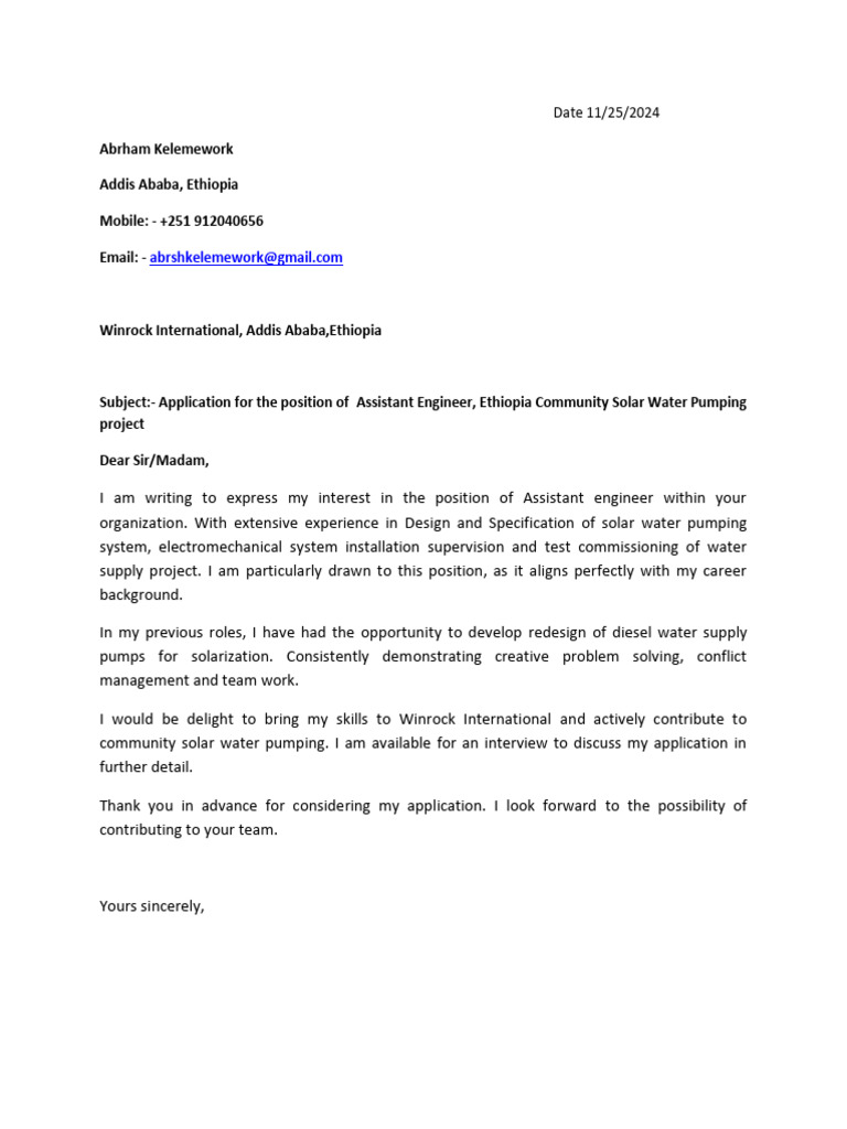 Application for Assistant Engineer Position | PDF