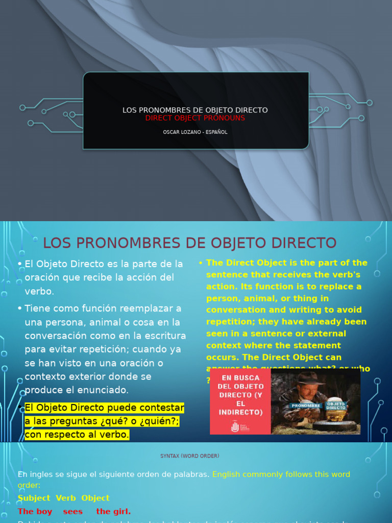 Pronombres de Objeto Directo en Español | PDF | Asunto (gramática) | Verbo