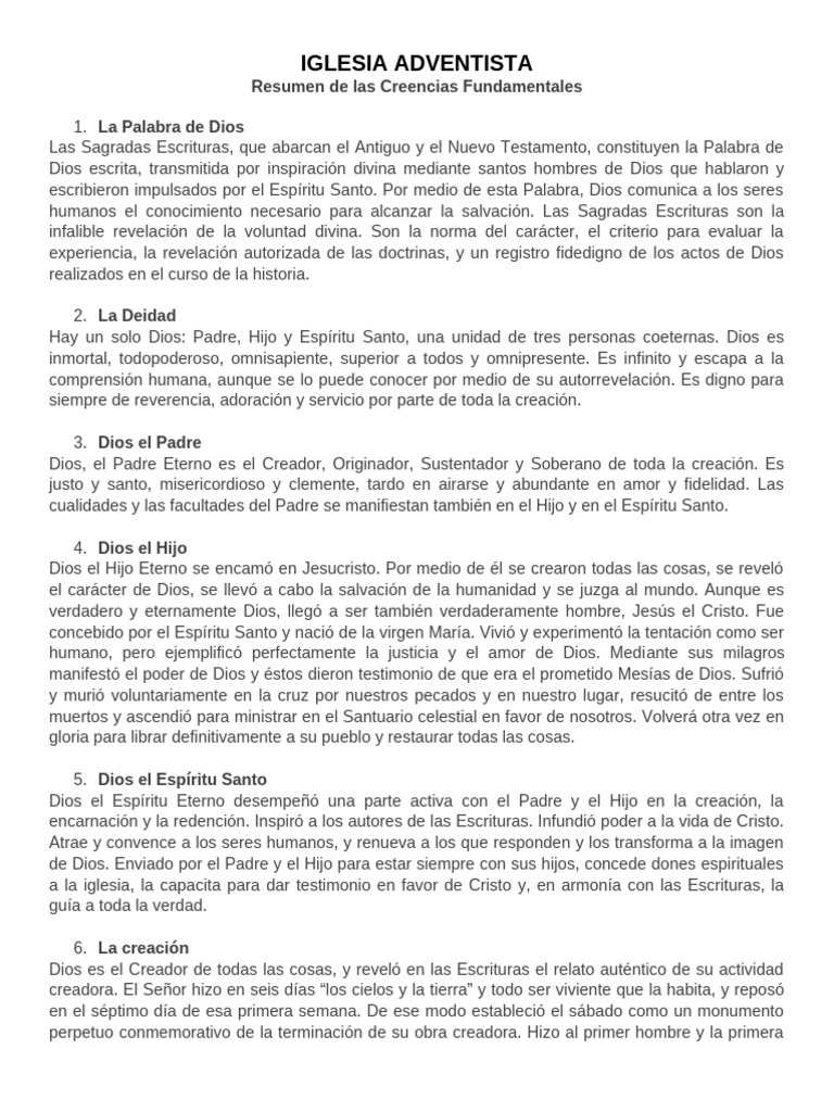 Creencias Fundamentales de la Iglesia Adventista | PDF | Cristo (título ...