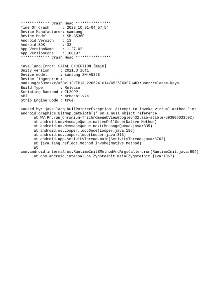 Crash Report for Samsung Device | PDF