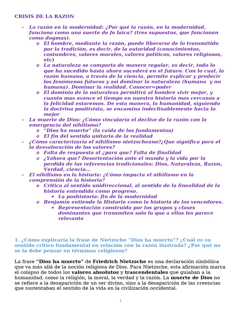 Crisis de la razón y nihilismo moderno | PDF | Verdad | Razón