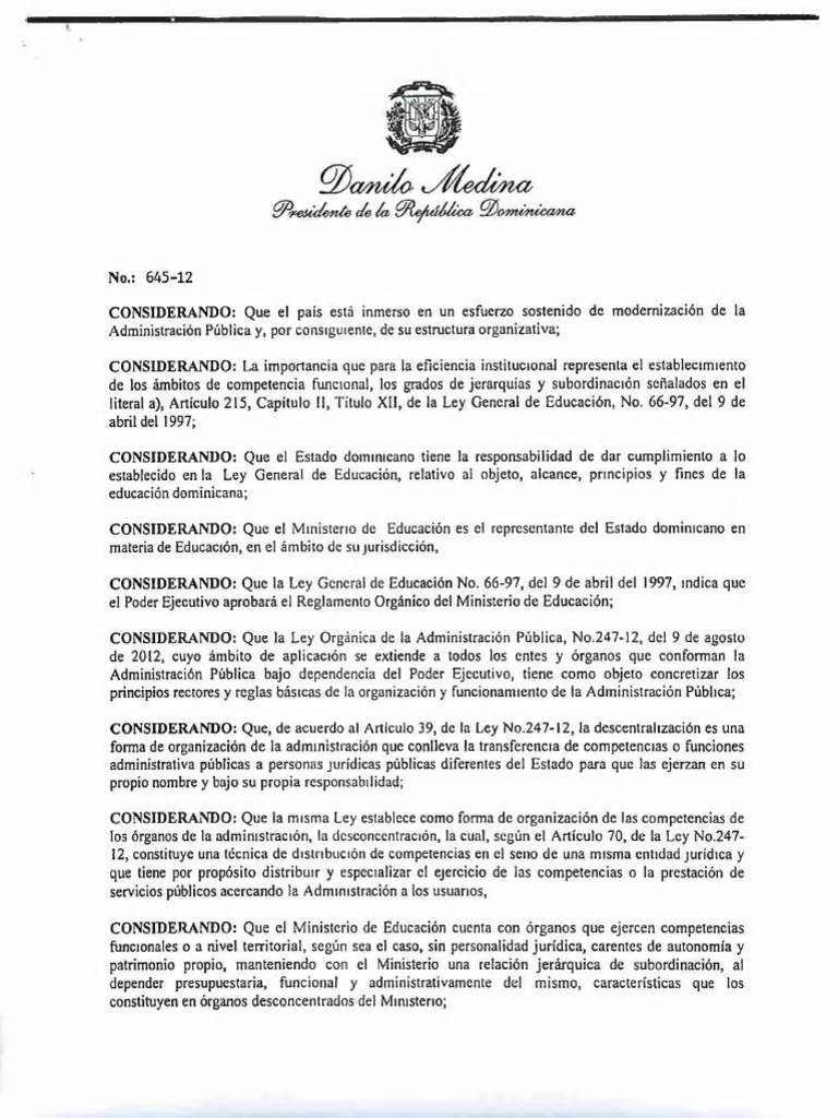 Reglamento Orgánico del Ministerio de Educación | PDF | Ministerio ...
