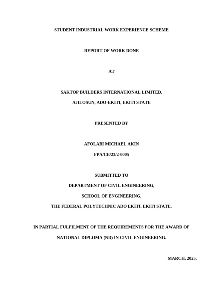 SIWES Report: Civil Engineering Experience | PDF