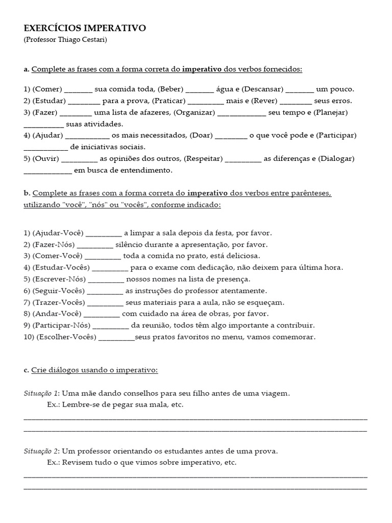 Exercícios de Imperativo em Português | PDF