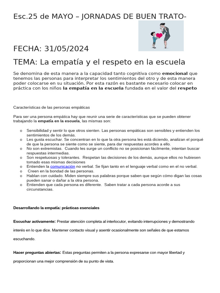 Fomentando empatía y respeto escolar | PDF | Empatía | Las emociones