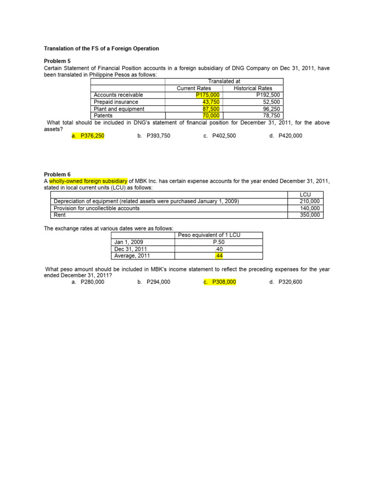 Translation of the FS of a Foreign Operation | PDF | Depreciation | Expense