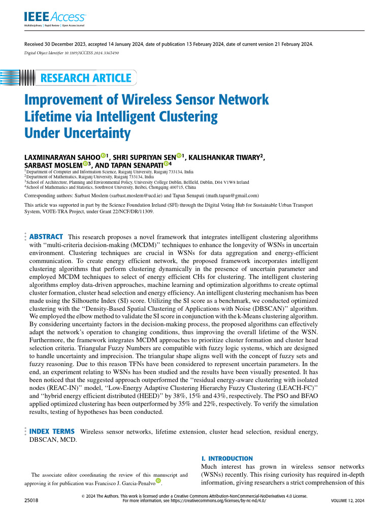 Improvement of Wireless Sensor Network Lifetime Via Intelligent ...