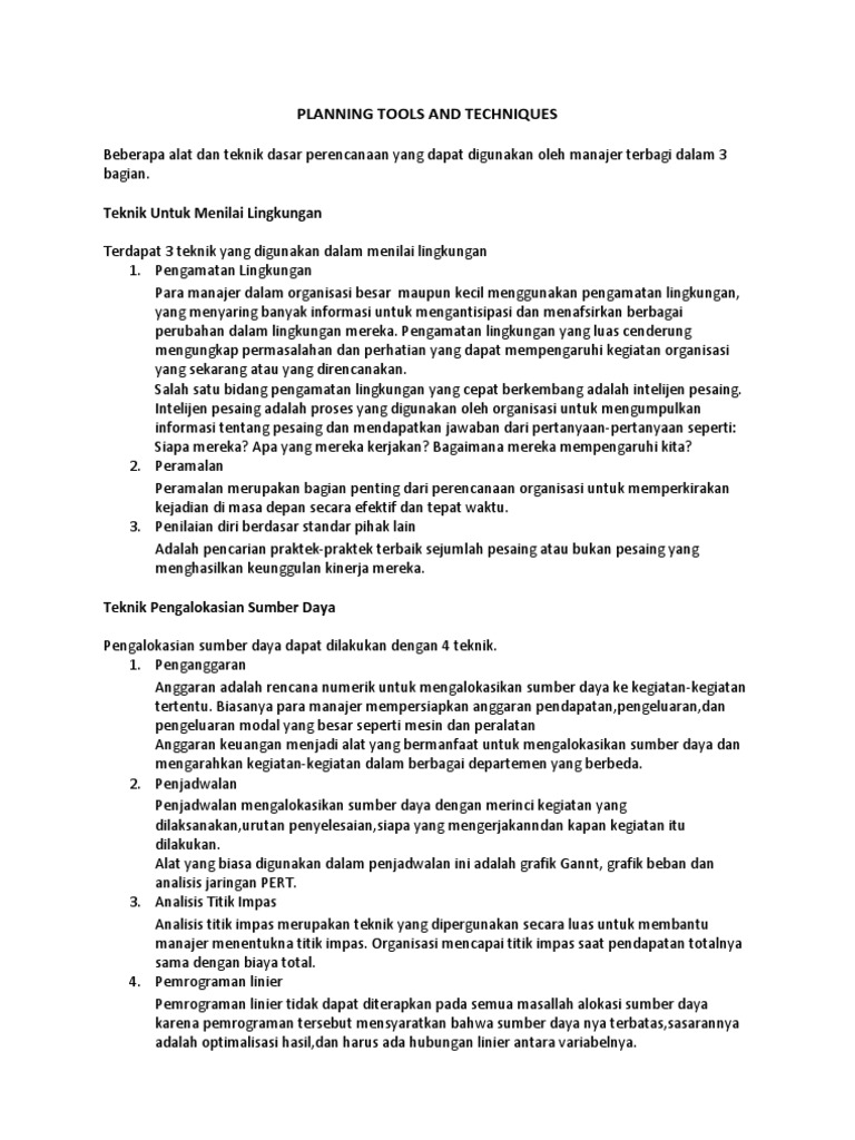 Planning Tools and Techniques | PDF