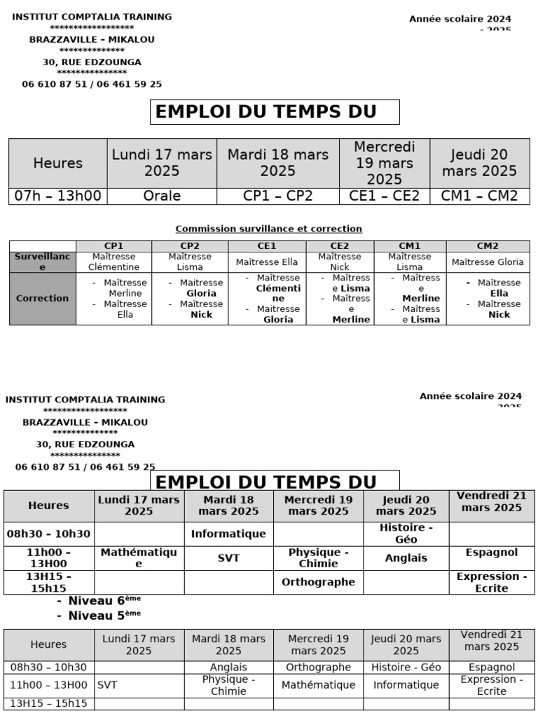 Emploi du temps 2024-2025 | PDF | Sciences physiques | Science de la nature