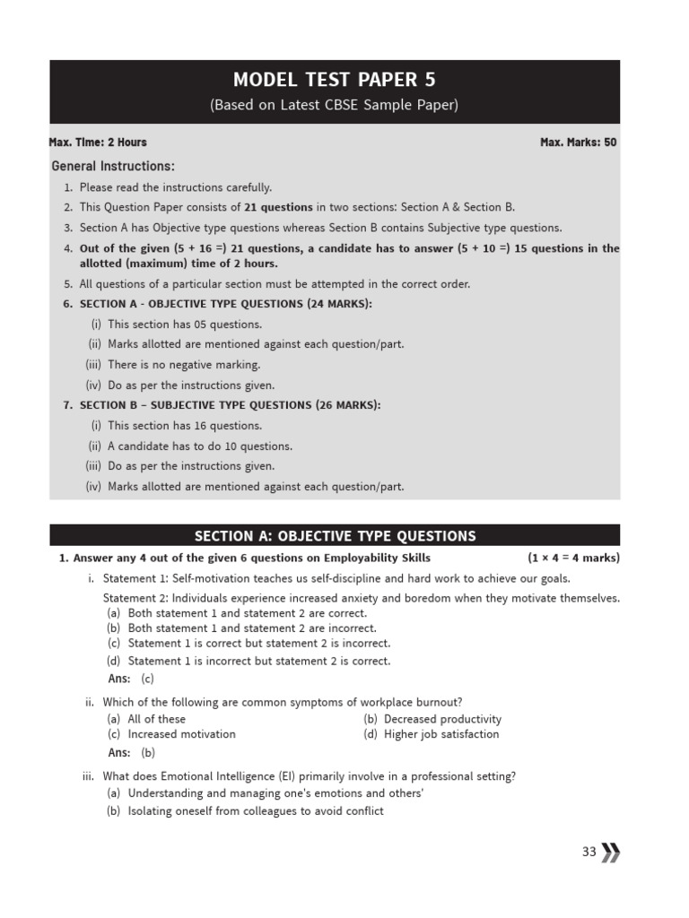 Model Test Paper 5: (Based On Latest CBSE Sample Paper) | PDF ...