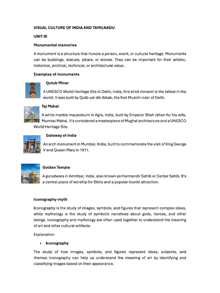 Visual Culture of India and Tamilnadu Unit III | PDF