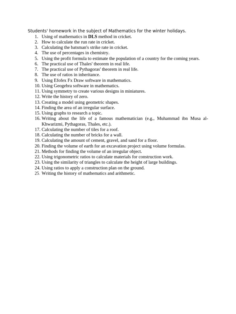 Winter Holiday Math Homework Guide | PDF