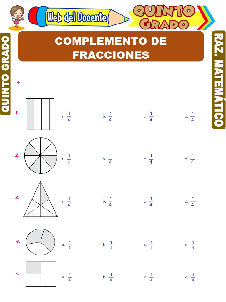 Ejercicios de Fracciones para Quinto Grado | PDF