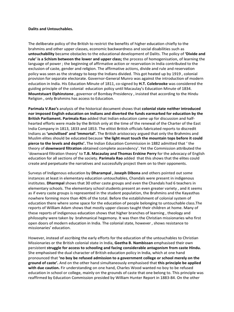 Unit 1 J Dalits and Untouchables | PDF | Dalit | British Raj