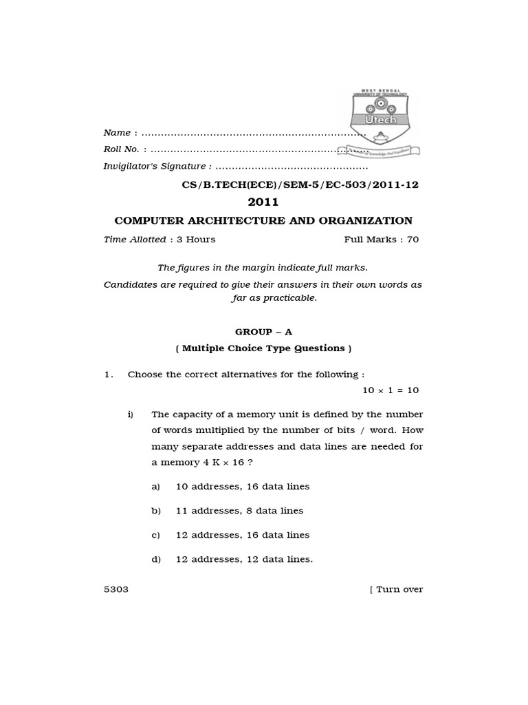 Computer Architecture Exam Paper 2011 | PDF | Central Processing Unit ...