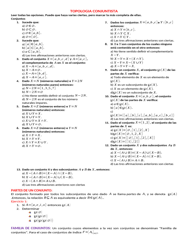 Topología y Conjuntos en Matemáticas | PDF | Conjunto vacio | Topología