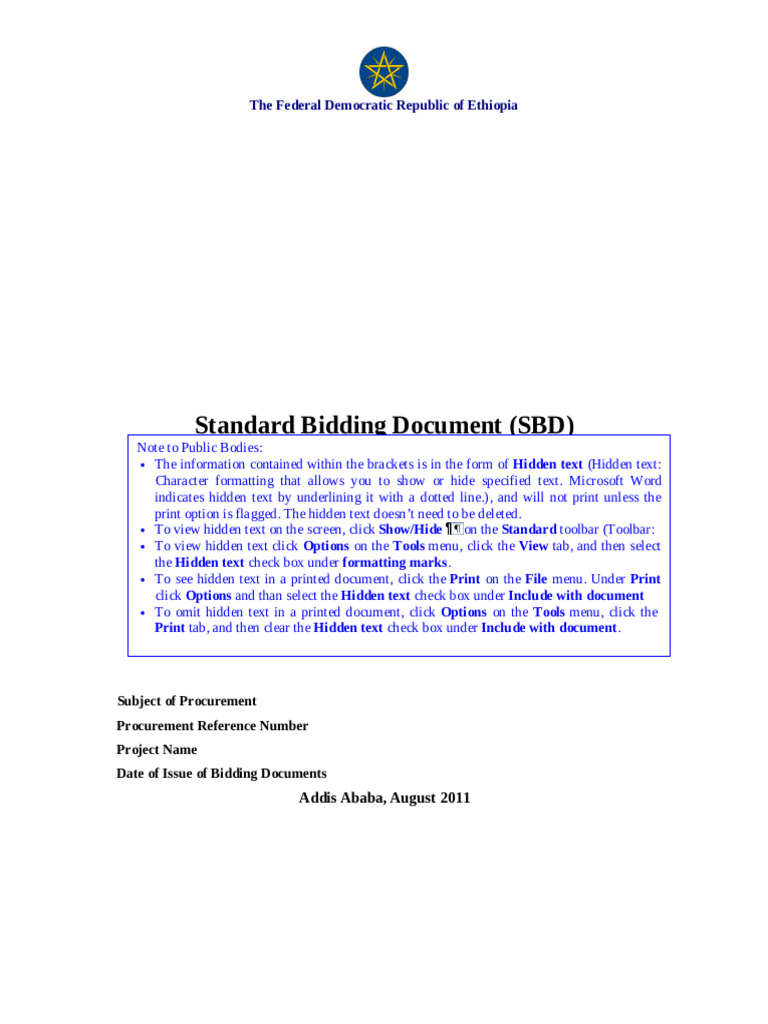 Ethiopia NCB Works Bidding Document | PDF | Prices | Consortium