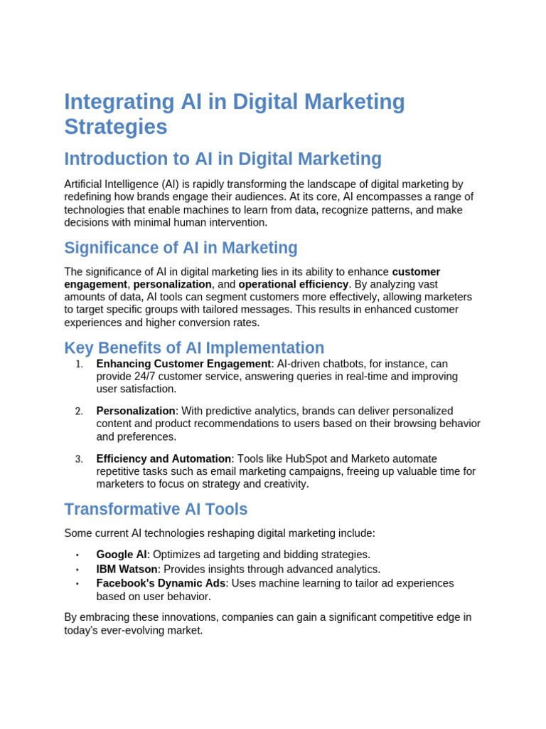 AI Integration in Digital Marketing Strategies | PDF | Artificial ...
