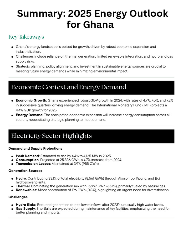 Ghana 2025 Energy Outlook Summary | PDF | Renewable Energy ...