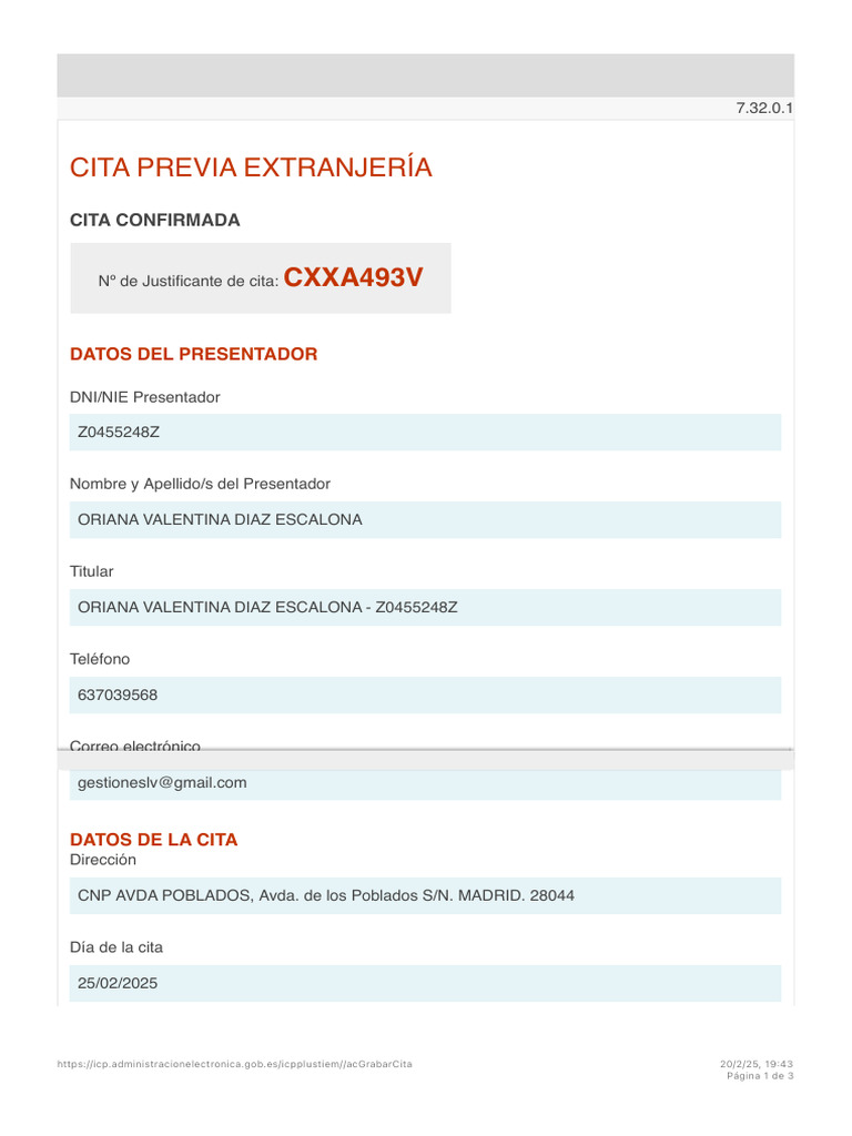 Justificante de Cita Previa Extranjería | PDF