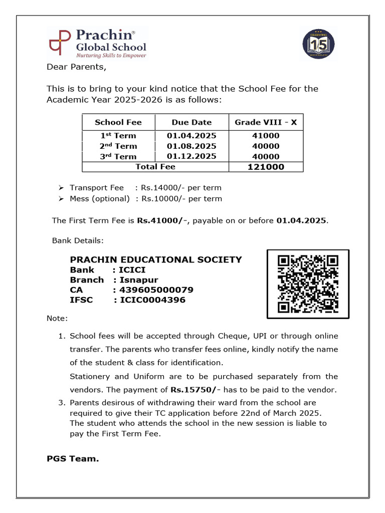 D. PGS_Campus_Grade VIII to X_Fee Structure (2025-26) | PDF