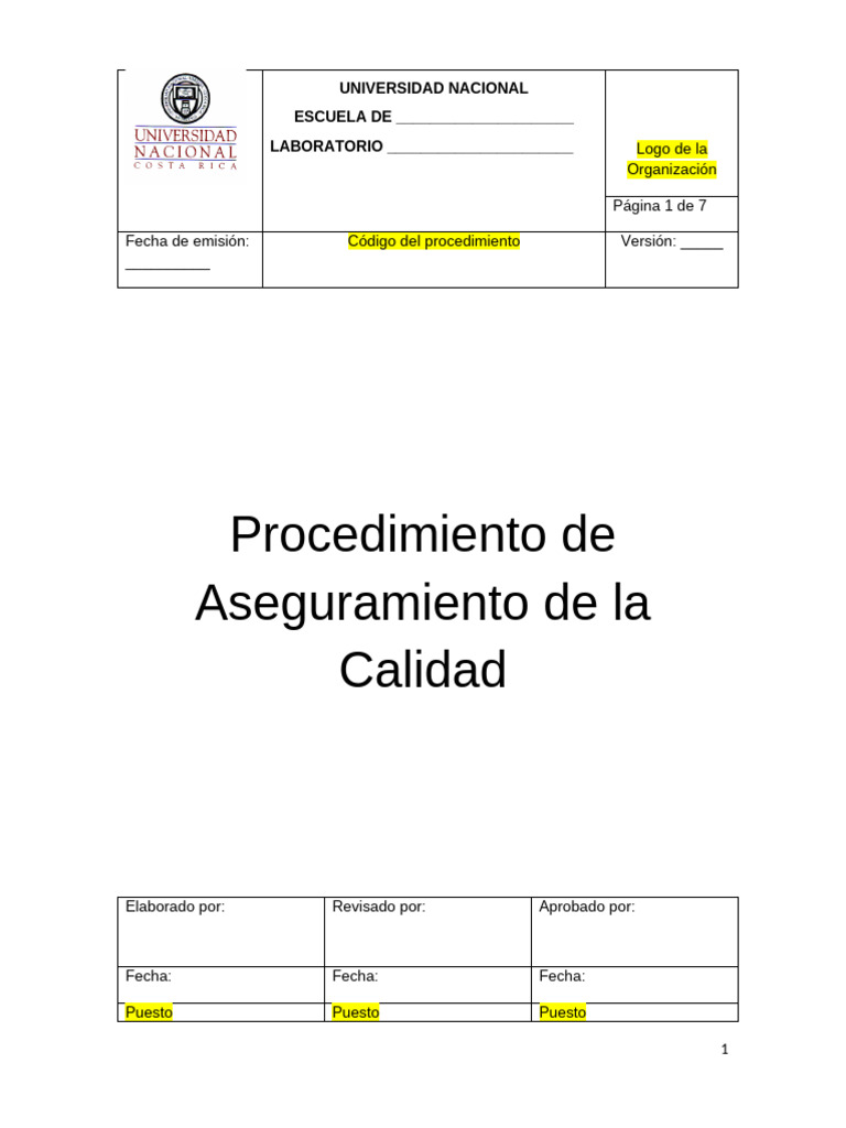 Procedimiento de Aseguramiento de Calidad | PDF | Laboratorios ...