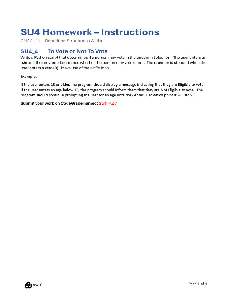 Homework SU4 Instructions+ While | PDF