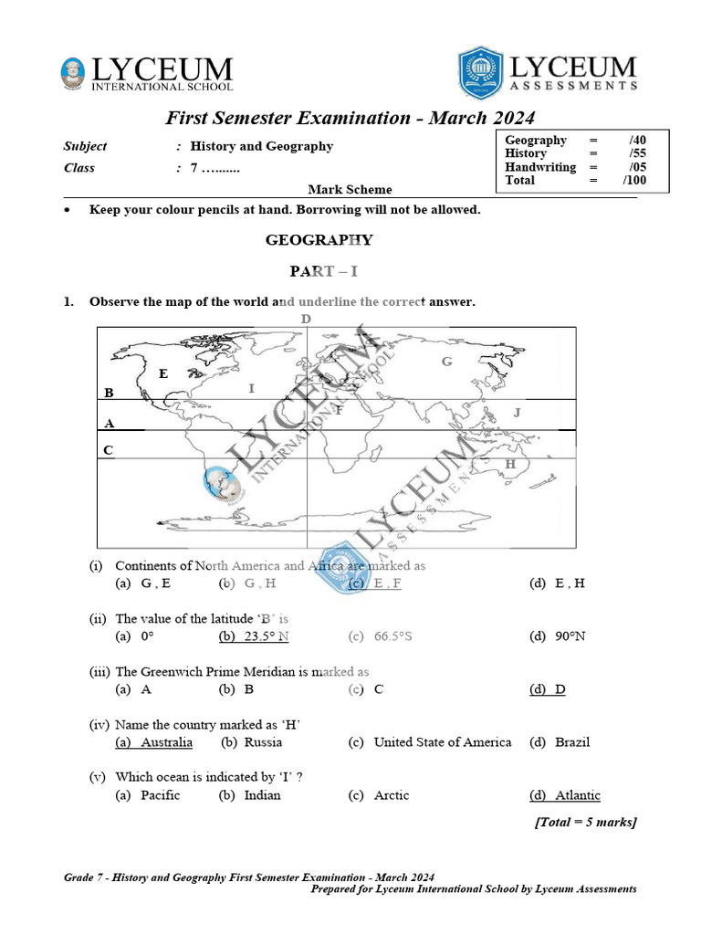 Grade 7 History & Geography Exam 2024 | PDF | Geography | Earth Sciences