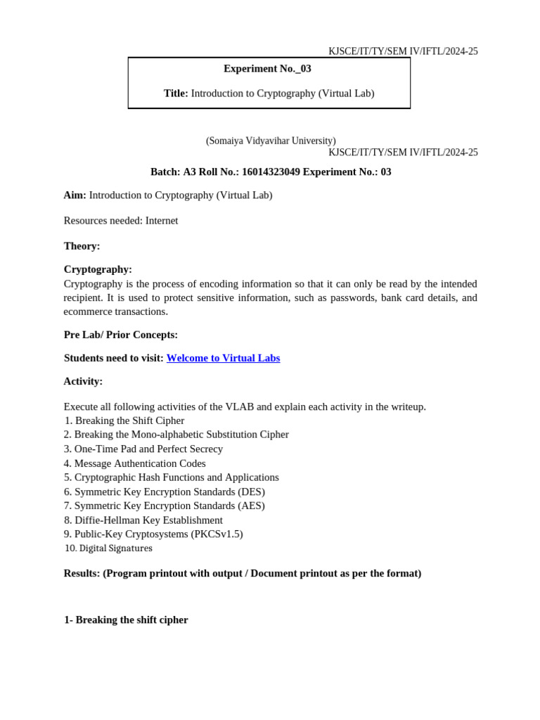 Virtual Lab on Cryptography Basics | PDF | Cryptography | Encryption