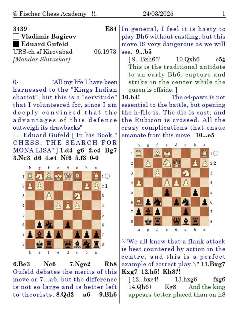 MONA LISA Bagirov Vladimir Vs Gufeld Eduard 01 1973 Kings Indian | PDF ...
