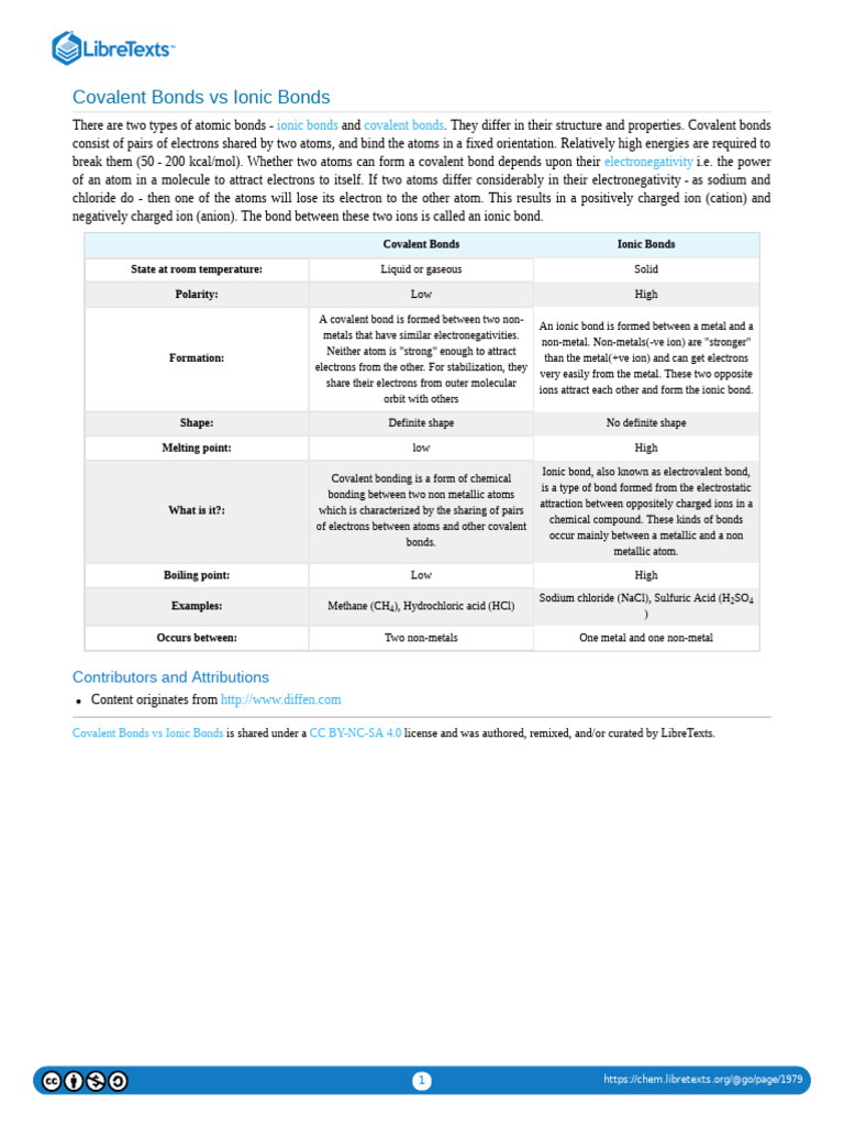 Covalent vs Ionic Bonds Explained | PDF | Ionic Bonding | Chemical Bond