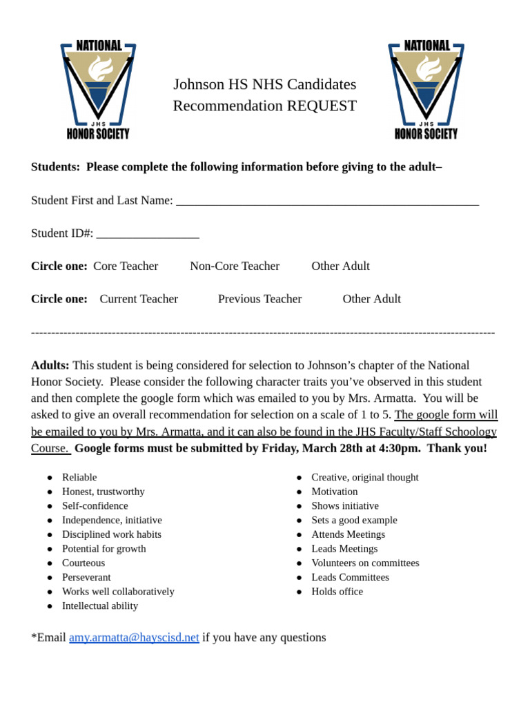NHS Candidate Recommendation Form | PDF