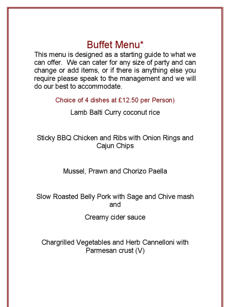 Customizable Buffet Menu Options | PDF
