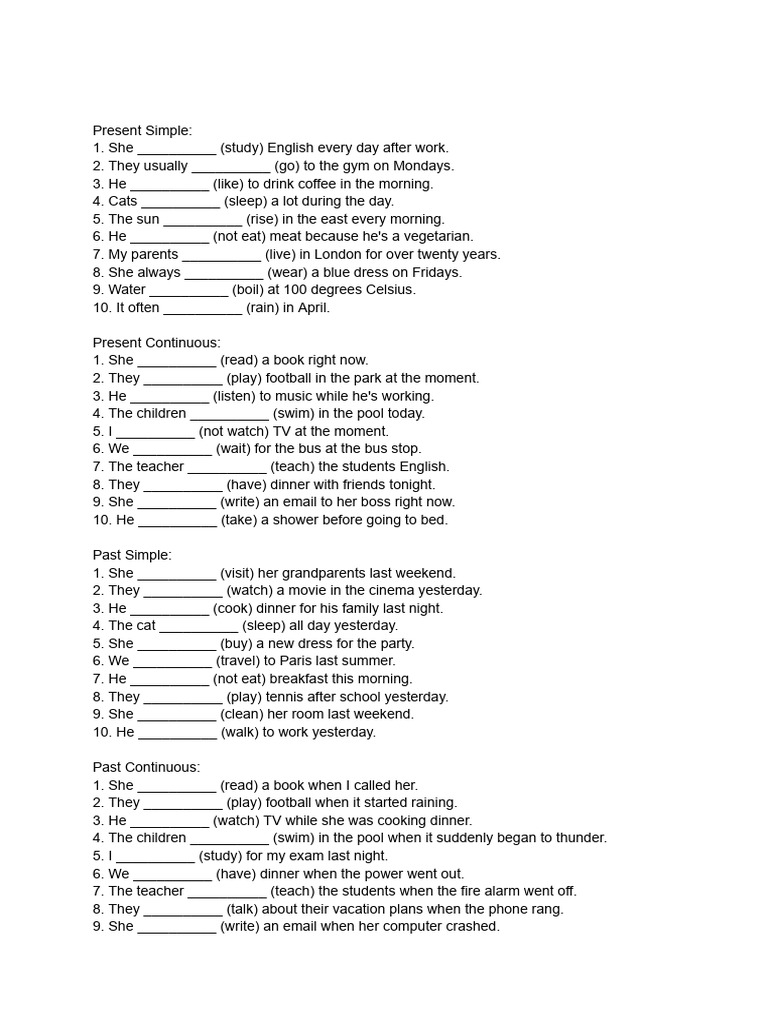 English Tenses Practice Exercises | PDF