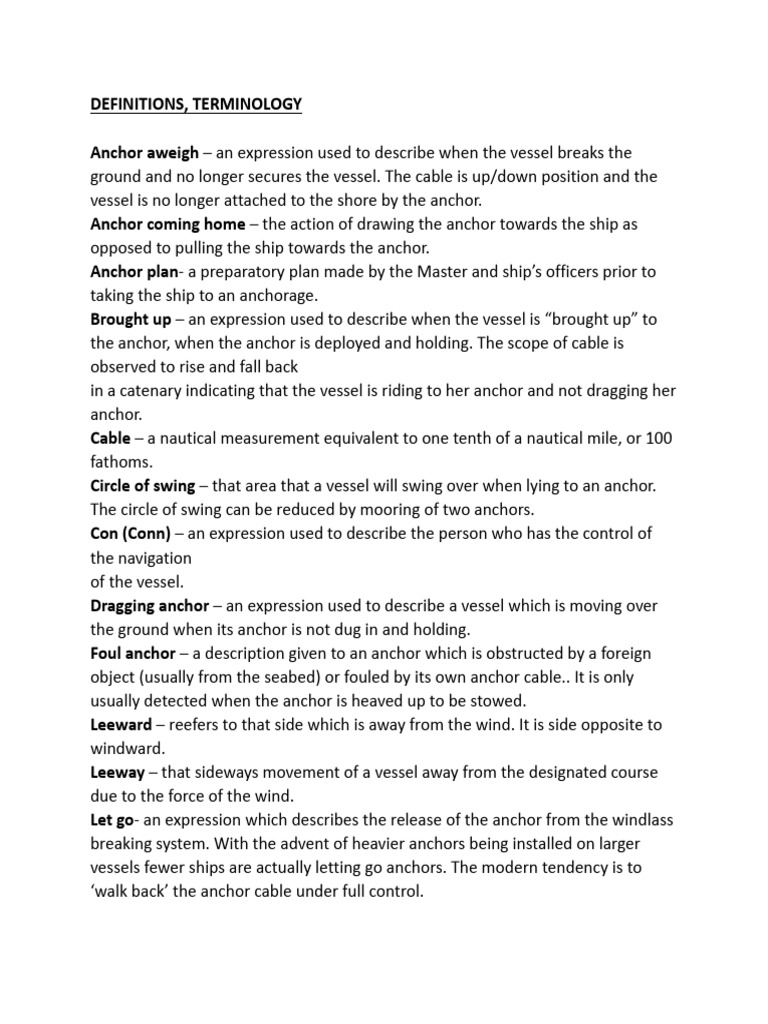 Definition and Terminology | PDF | Anchor | Water Transport